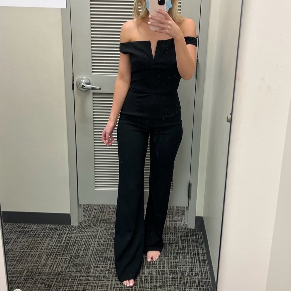Black Halo Off-Shoulder Black Jumpsuit